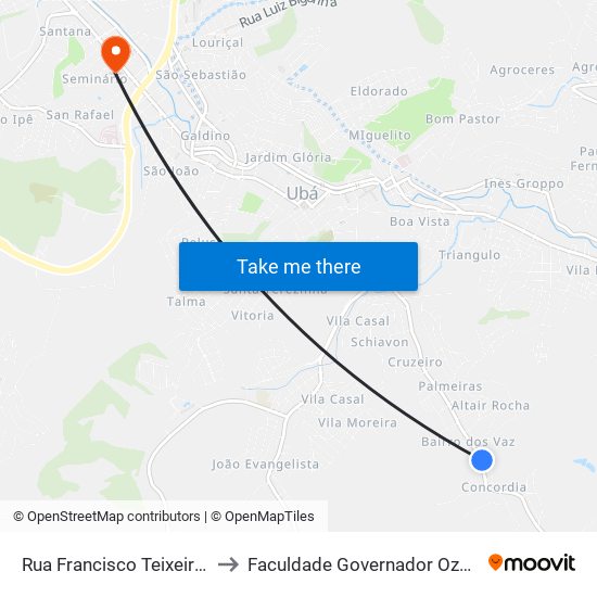 Rua Francisco Teixeira De Abreu, 1768 to Faculdade Governador Ozanam Coelho (Fagoc) map