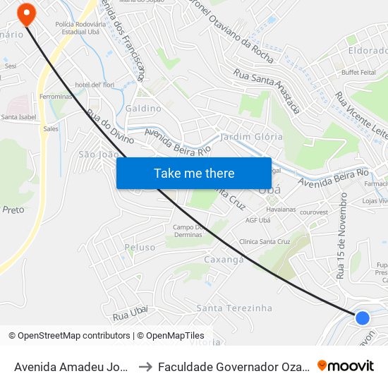 Avenida Amadeu José Schiavon, 193 to Faculdade Governador Ozanam Coelho (Fagoc) map