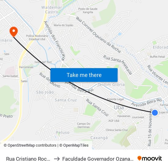 Rua Cristiano Rocas, 174-306 to Faculdade Governador Ozanam Coelho (Fagoc) map