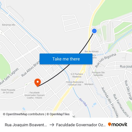 Rua Joaquim Boaventura Da Silveira, 364 to Faculdade Governador Ozanam Coelho (Fagoc) map
