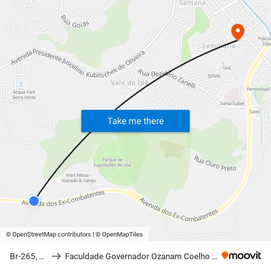 Br-265, 193 to Faculdade Governador Ozanam Coelho (Fagoc) map