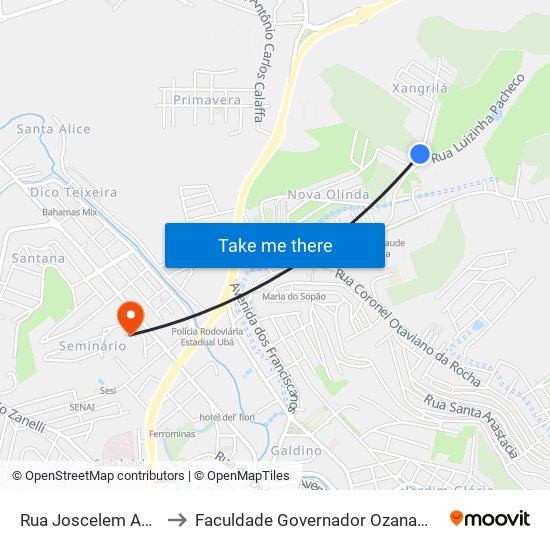 Rua Joscelem Azevedo, 51 to Faculdade Governador Ozanam Coelho (Fagoc) map