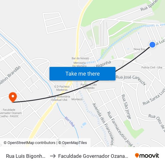 Rua Luís Bigonha, 331-397 to Faculdade Governador Ozanam Coelho (Fagoc) map