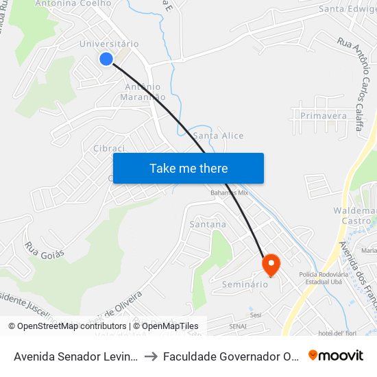 Avenida Senador Levindo Coelho, 922-992 to Faculdade Governador Ozanam Coelho (Fagoc) map