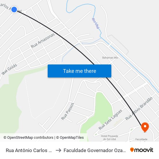 Rua Antônio Carlos Amaral, 96-140 to Faculdade Governador Ozanam Coelho (Fagoc) map
