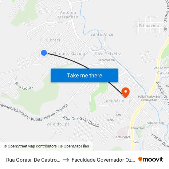 Rua Gorasil De Castro Brandão, 573-575 to Faculdade Governador Ozanam Coelho (Fagoc) map