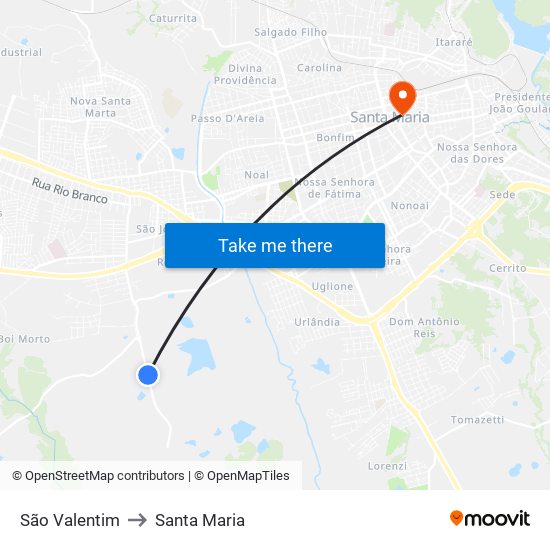 São Valentim to Santa Maria map