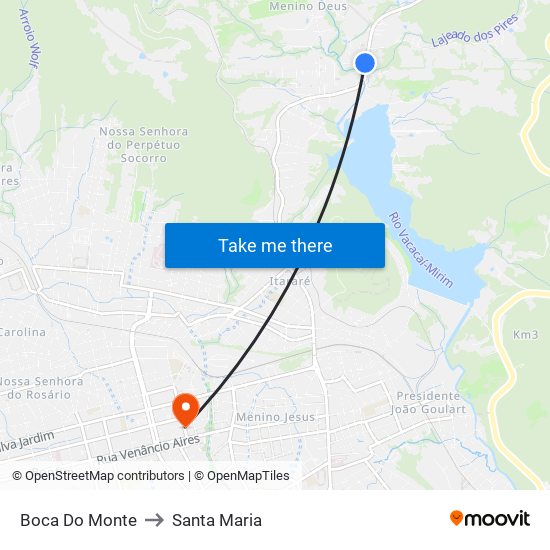 Boca Do Monte to Santa Maria map
