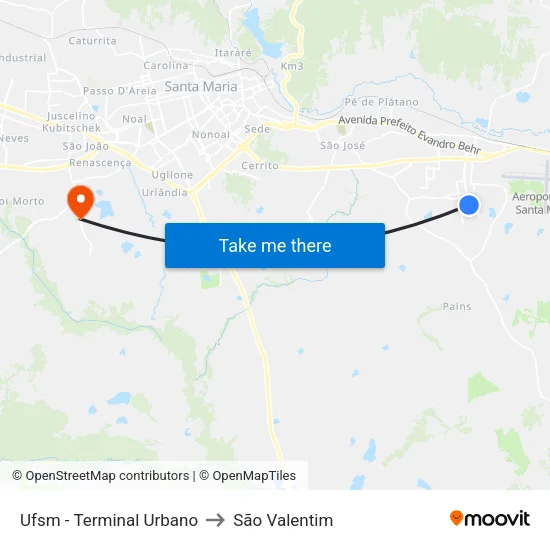 Ufsm - Terminal Urbano to São Valentim map