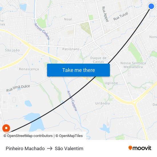 Pinheiro Machado to São Valentim map