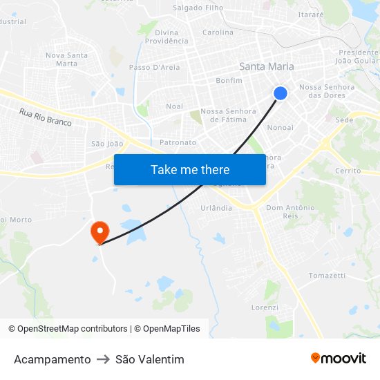 Acampamento to São Valentim map