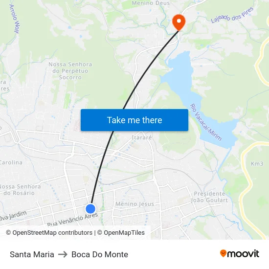 Santa Maria to Boca Do Monte map