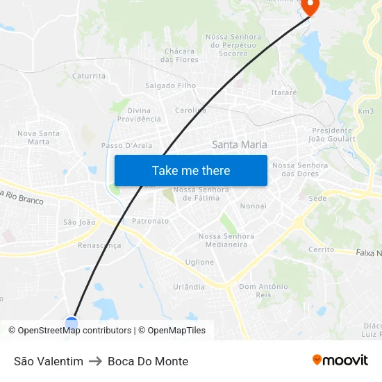 São Valentim to Boca Do Monte map