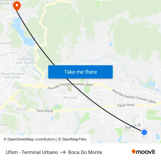 Ufsm - Terminal Urbano to Boca Do Monte map