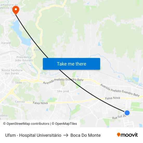 Ufsm - Hospital Universitário to Boca Do Monte map