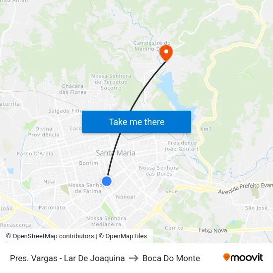 Pres. Vargas - Lar De Joaquina to Boca Do Monte map