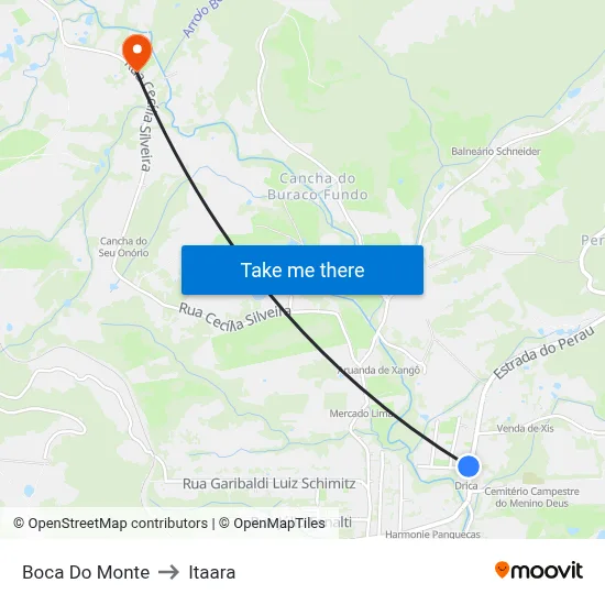Boca Do Monte to Itaara map