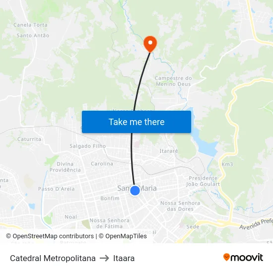 Catedral Metropolitana to Itaara map