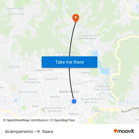 Acampamento to Itaara map