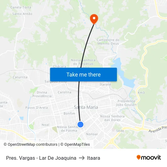 Pres. Vargas - Lar De Joaquina to Itaara map