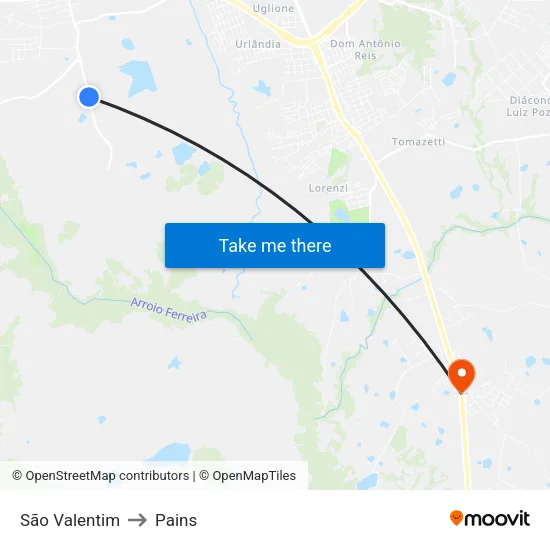 São Valentim to Pains map