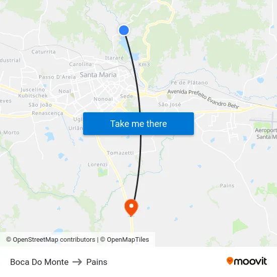 Boca Do Monte to Pains map