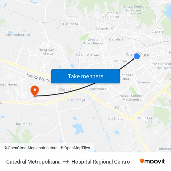 Catedral Metropolitana to Hospital Regional Centro map