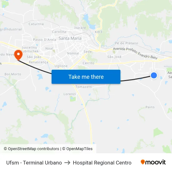 Ufsm - Terminal Urbano to Hospital Regional Centro map