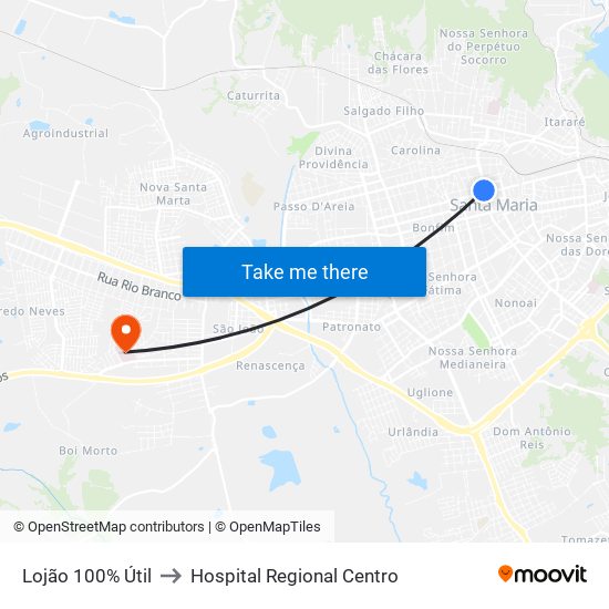 Lojão 100% Útil to Hospital Regional Centro map