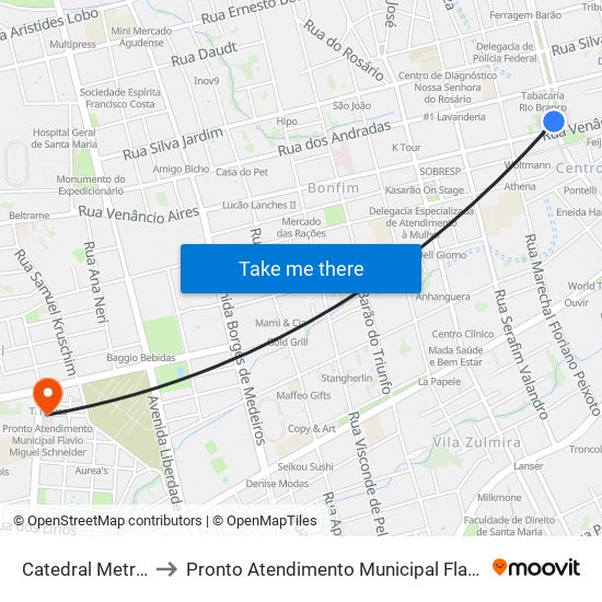 Catedral Metropolitana to Pronto Atendimento Municipal Flavio Miguel Schneider map