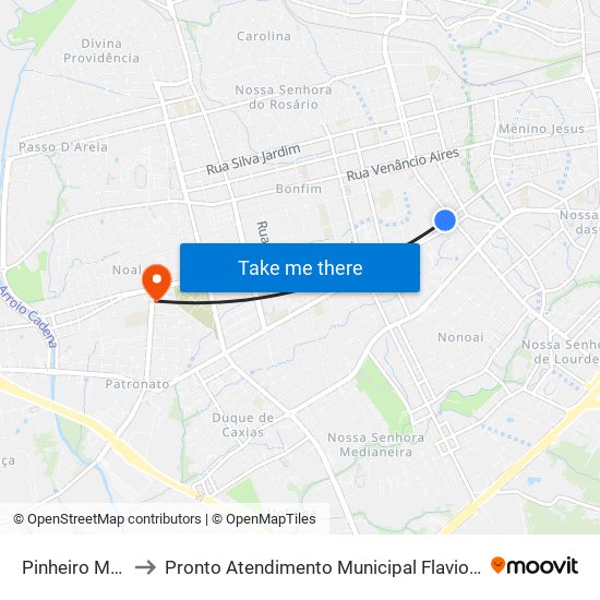 Pinheiro Machado to Pronto Atendimento Municipal Flavio Miguel Schneider map