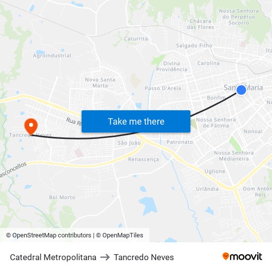 Catedral Metropolitana to Tancredo Neves map