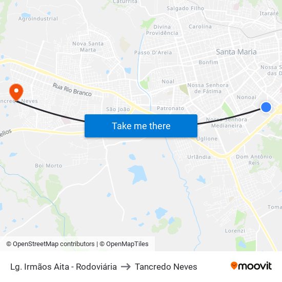 Lg. Irmãos Aita - Rodoviária to Tancredo Neves map