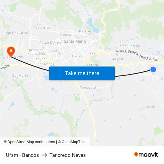 Ufsm - Bancos to Tancredo Neves map
