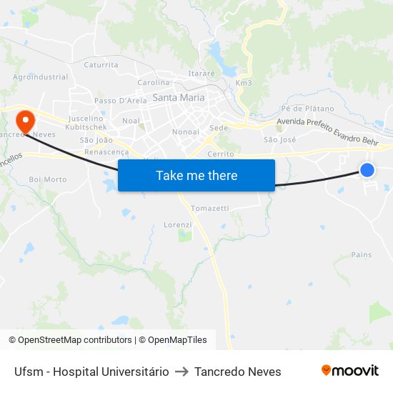 Ufsm - Hospital Universitário to Tancredo Neves map