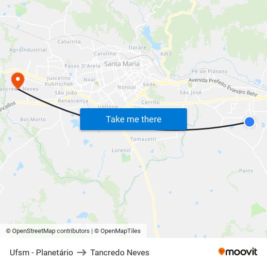 Ufsm - Planetário to Tancredo Neves map