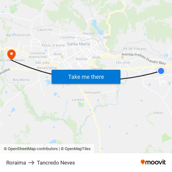 Roraima to Tancredo Neves map