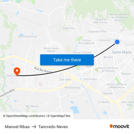 Manoel Ribas to Tancredo Neves map