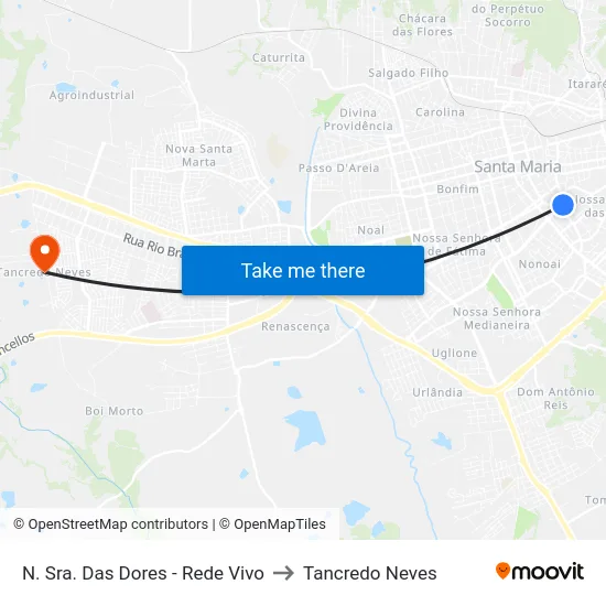 N. Sra. Das Dores - Rede Vivo to Tancredo Neves map