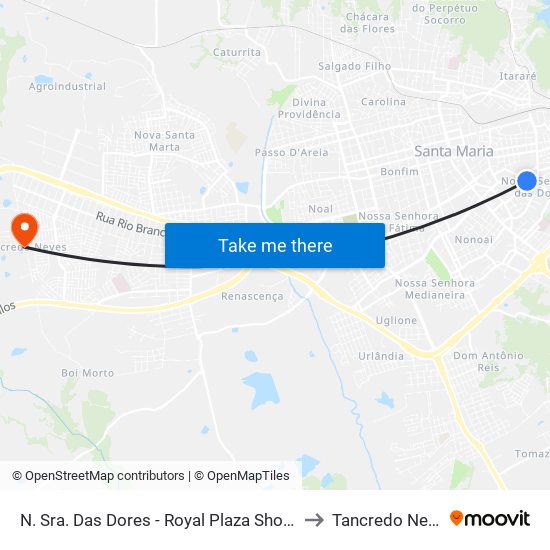N. Sra. Das Dores - Royal Plaza Shopping to Tancredo Neves map
