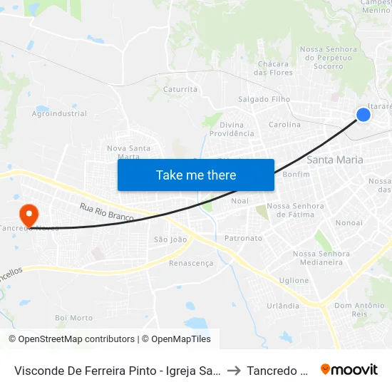 Visconde De Ferreira Pinto - Igreja Santa Catarina to Tancredo Neves map
