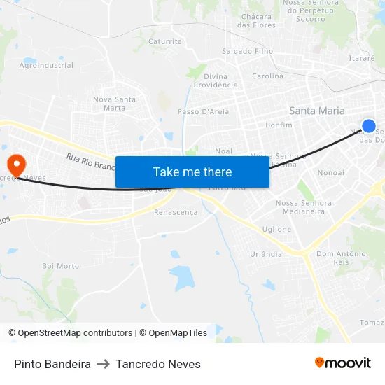 Pinto Bandeira to Tancredo Neves map