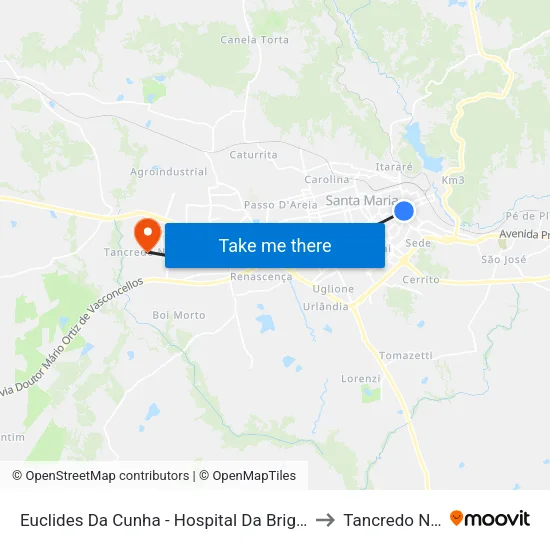 Euclides Da Cunha - Hospital Da Brigada Militar to Tancredo Neves map