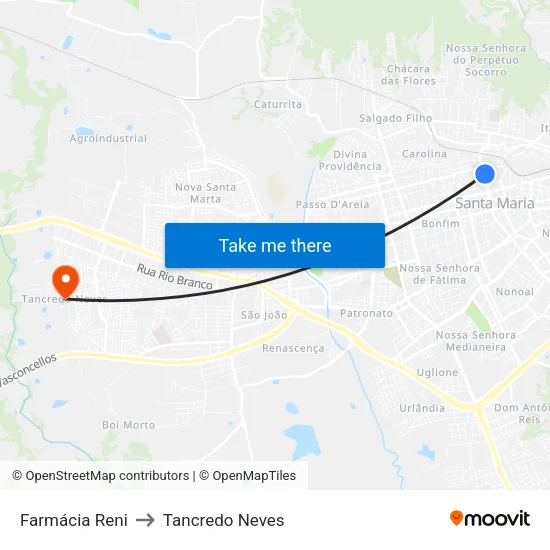Farmácia Reni to Tancredo Neves map