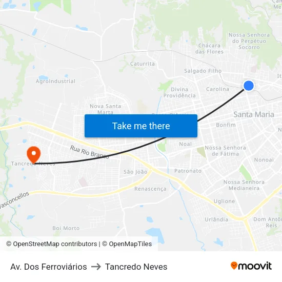 Av. Dos Ferroviários to Tancredo Neves map