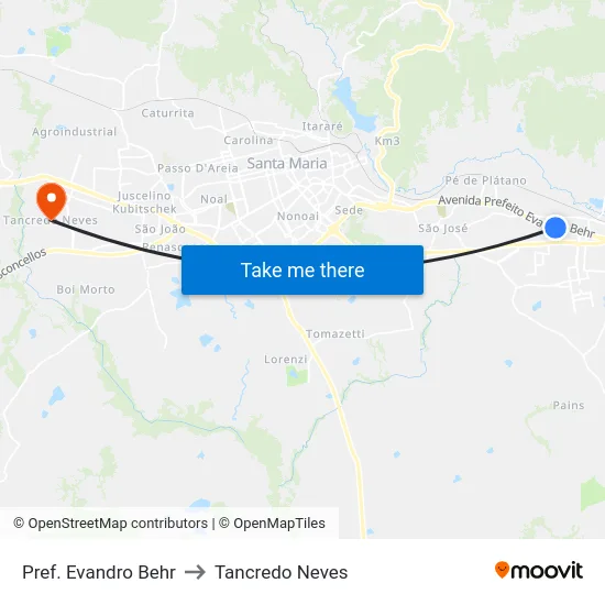 Pref. Evandro Behr to Tancredo Neves map