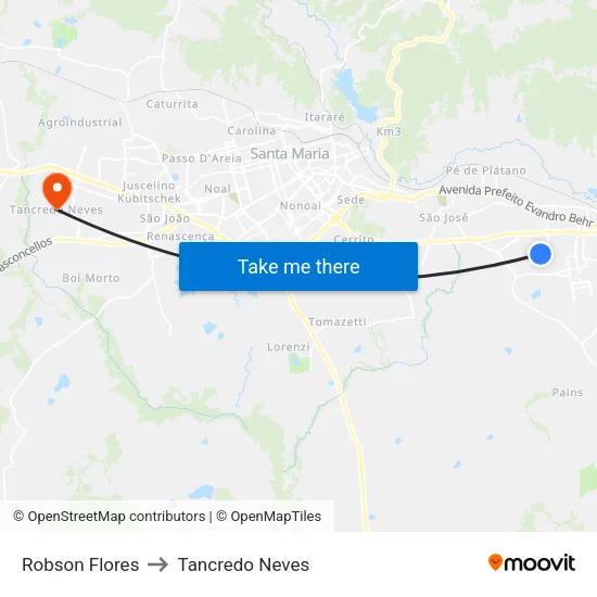 Robson Flores to Tancredo Neves map