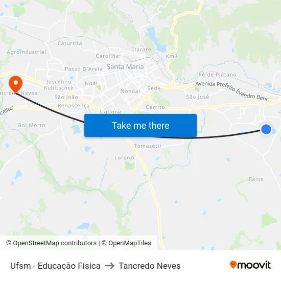 Ufsm - Educação Física to Tancredo Neves map