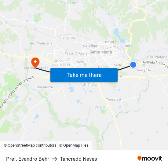 Pref. Evandro Behr to Tancredo Neves map