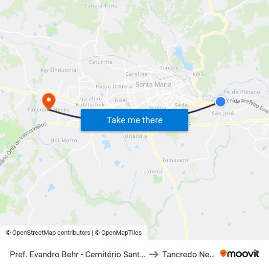 Pref. Evandro Behr - Cemitério Santa Rita to Tancredo Neves map